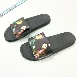 Black Anime Graphic Slide Sandals